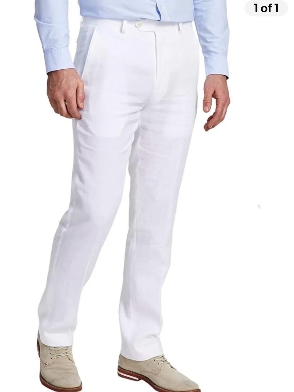 Ralph Lauren Men’s Edgewood White Linen Dress Trousers - Straight Leg